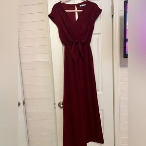 Maroon jumpsuit with tie front